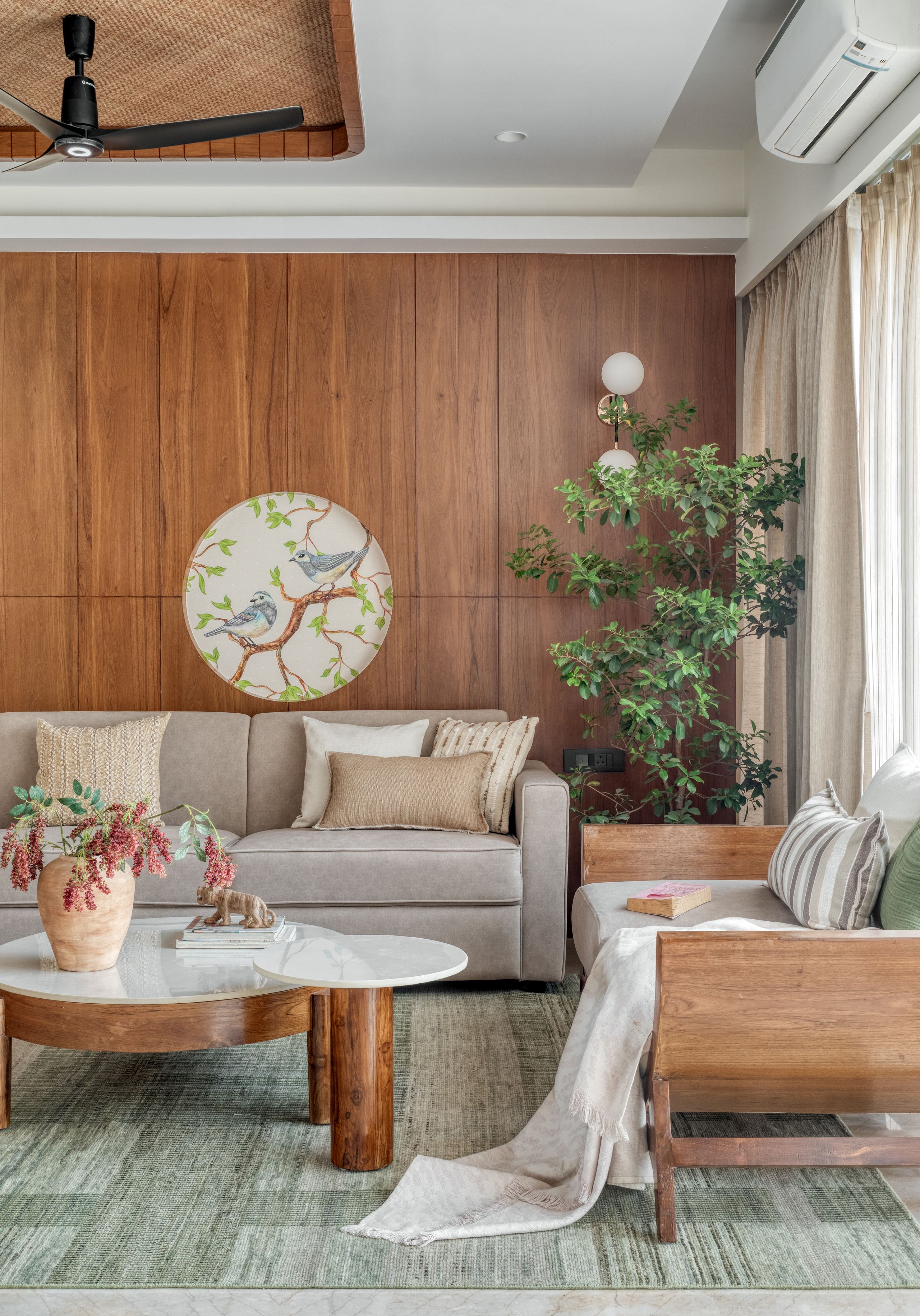 Tranquil Pune home with woven-cane ceilings overlooking a green hillock, A Canopy of Weaves